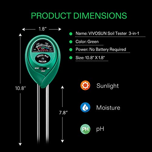 VIVOSUN Soil Tester, 3-in-1 Plant Moisture Meter Light and PH Tester for Home, Garden, Lawn, Farm, Indoor and Outdoor Use, Promote Plants Healthy Growth - Image 5