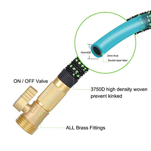 LETIME Expandable Garden Hose 100 Feet, Durable Water Hose with 9-Way Spray Nozzle and 3/4 inch Solid Brass Fittings, for Lawn Watering and Car Washing - Image 4