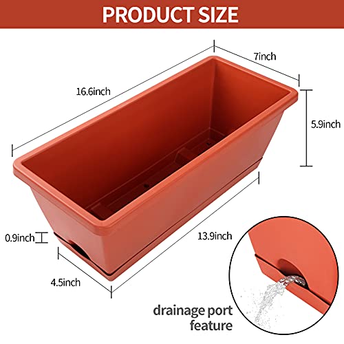 Window Box Planter, 7 Pack Plastic Vegetable Flower Planters Boxes 17 Inches Rectangular Flower Pots with Saucers for Indoor Outdoor Garden, Patio, Home Decor - Image 4