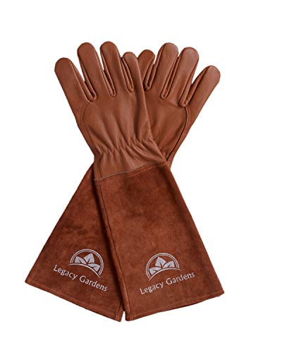 Legacy Gardens Leather Gardening Gloves for Women and Men | Thorn and Cut Proof Garden Work Gloves with Long Heavy Duty Gauntlet | Suitable For Thorny Bushes Cacti Rose Pruning- Medium Brown - Image 4