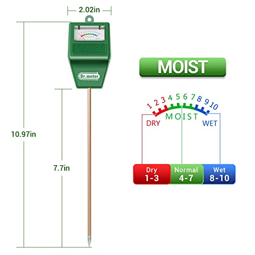Soil Moisture Meter, S10 Soil Test Kit, Dr.meter Moisture Meter for Plants, Plant Water Meter for Garden Lawn Farm Indoor & Outdoor Use, Soil Tester Hygrometer Sensor for Plant Care, No Battery Needed - Image 5