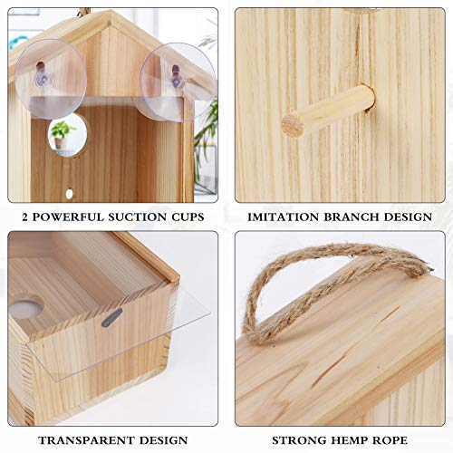 ColorfulLaVie Window Bird House with Strong Suction Cup and Lanyard for Outside - See Through Upgraded Wooden Birdhouse Outdoors,Bird Nest Transparent Design for Easy Observation,Best Gift for Kids - Image 3