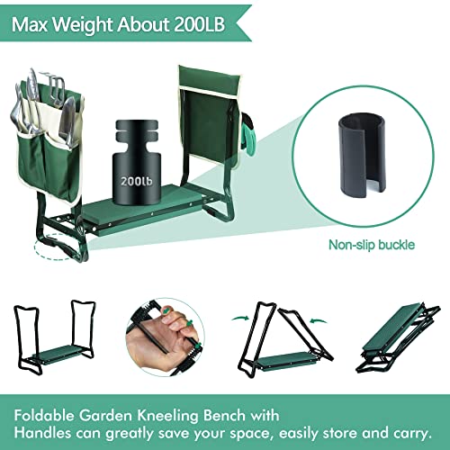 MENOLY Garden Kneeler and Seat, Folding Gardening Stool with Kneeling Pad, Gardening Bench with 6 Garden Tools, Tool Pouches, Glove, Detachable Belt, Protectors Ideal Gift for Women Elders Gardener - Image 6