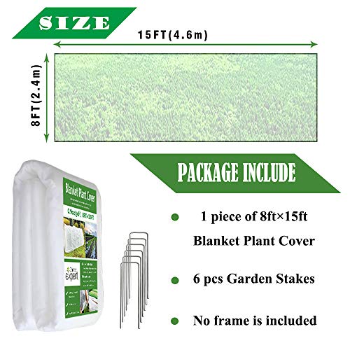 Garden expert Plant Covers Freeze Protection Floating Row Cover 0.9oz Fabric Frost Cloth Plant Blanket for Plants & Vegetables in Winter(8FTx15FT,with 6 PCS Staples Stakes) - Image 6