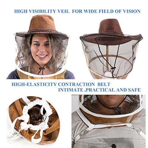 AukBeeFun Beekeeping Veil Hat Large Bee Keeper Cowboy Hat and Veil Professional Bee Keeping Supplies - Image 4