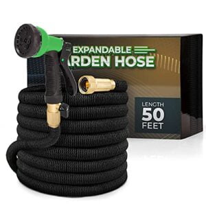 Joeys Garden Expandable Garden Hose with 8 Function Hose Nozzle, Lightweight Anti-Kink Flexible Garden Hoses, Extra Strength Fabric with Double Latex Core, (50 FT, Black)