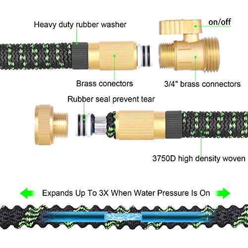 LETIME Expandable Garden Hose 100 Feet, Durable Water Hose with 9-Way Spray Nozzle and 3/4 inch Solid Brass Fittings, for Lawn Watering and Car Washing - Image 3