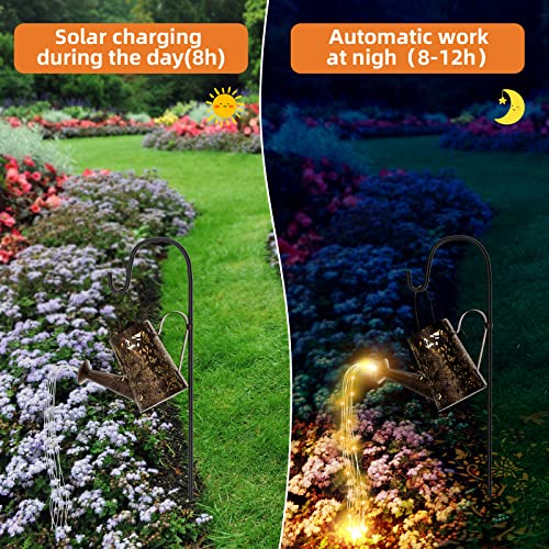 Solar Watering Can with Lights, 2022 NewRelease Christmas Hanging Waterfall Lights Garden Décor with Shepherd Hook for Yard Lawn Patio Walkway Pathway Gardening Party Decoration - Image 4