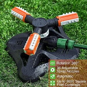 WOVUU Lawn Sprinkler,Upgrade Garden Sprinkler Automatic 360 Degree Rotating Irrigation Grass Water Sprinkler System, Garden Hose Sprinkler for Yard/Built in 36 Units Angle Spray Nozzles (Orange) - Image 3
